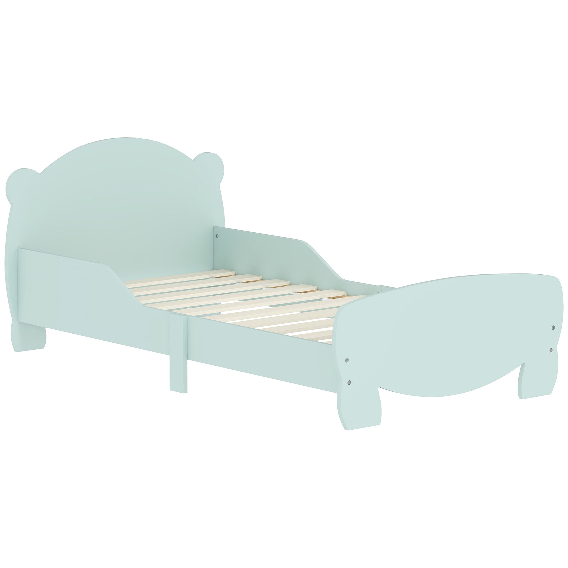 Montessori Bed for Children 3-6 Years, 140x70 cm Single Toddler Bed with Anti-Fall Rails and Bear-Shaped Wooden Slatted Base for Kids' Room, Green