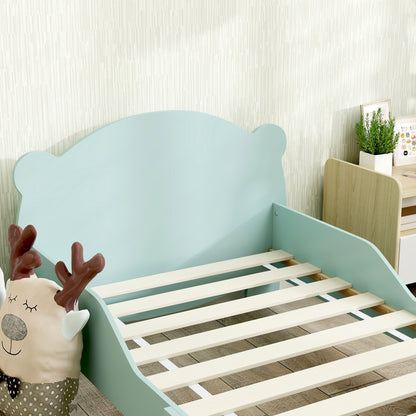 Montessori Bed for Children 3-6 Years, 140x70 cm Single Toddler Bed with Anti-Fall Rails and Bear-Shaped Wooden Slatted Base for Kids' Room, Green