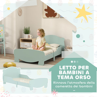 Montessori Bed for Children 3-6 Years, 140x70 cm Single Toddler Bed with Anti-Fall Rails and Bear-Shaped Wooden Slatted Base for Kids' Room, Green