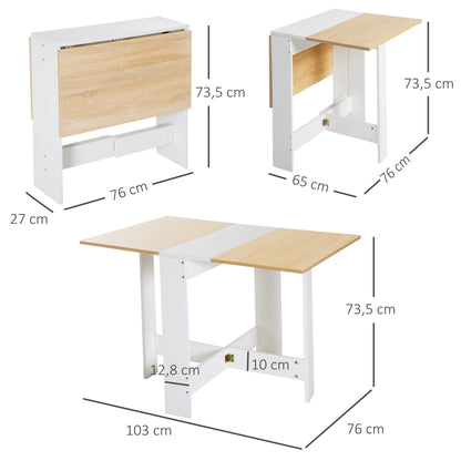 Folding Dining Table Kitchen Side Table with 2 Drop Leaves Space Saving Modern Design 103x76x73.5cm Wood