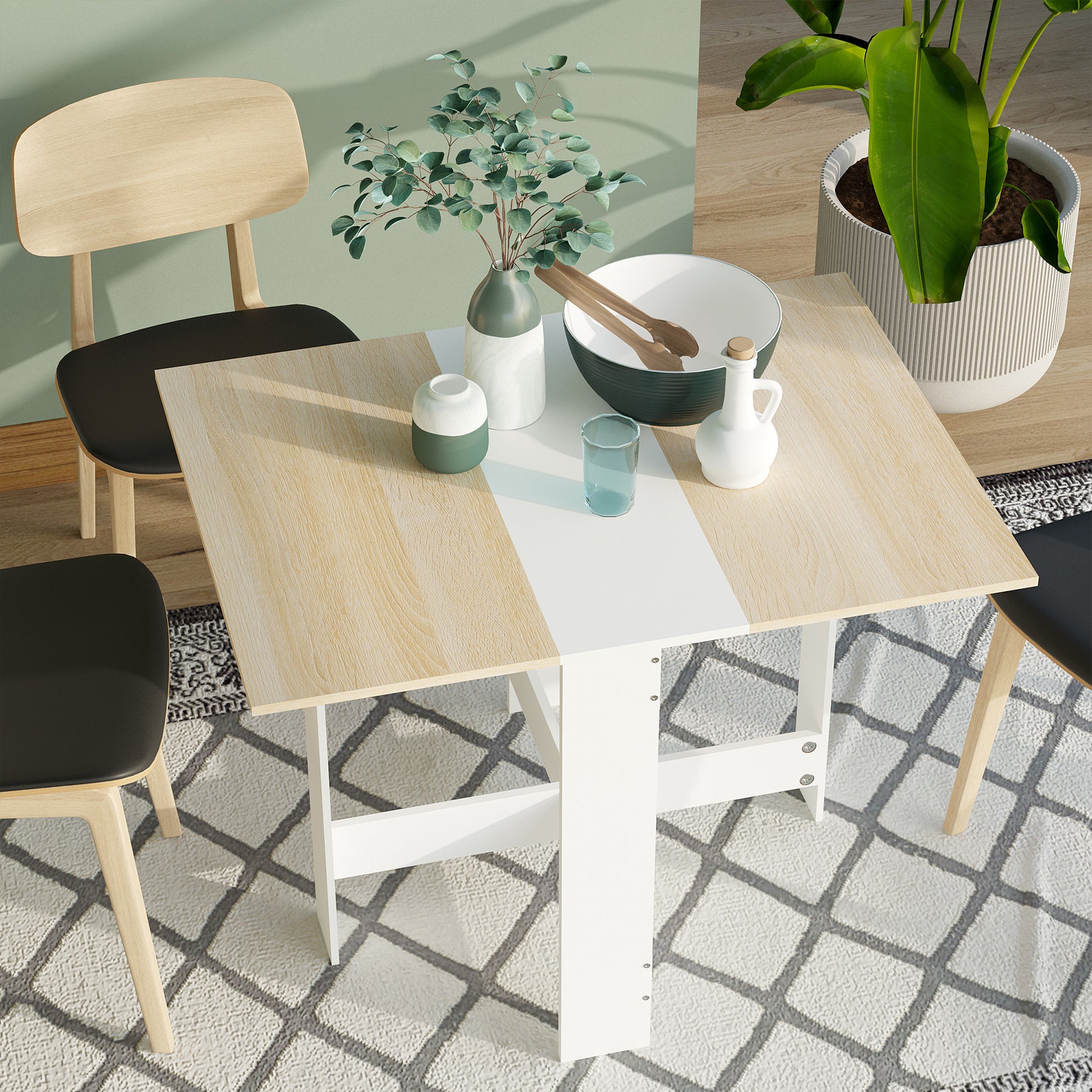 Folding Dining Table Kitchen Side Table with 2 Drop Leaves Space Saving Modern Design 103x76x73.5cm Wood