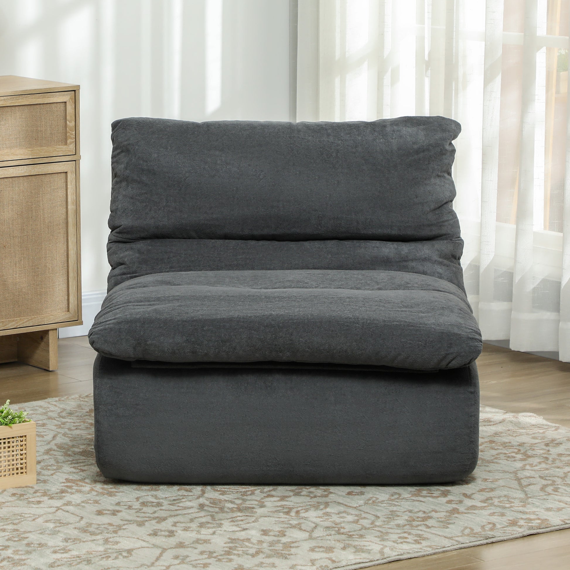 Floor Chair with one-piece ultra-high-density foam, floor seat Lazy Sofa with velvet look Meditation chair Recliner for Home, Office, Gray