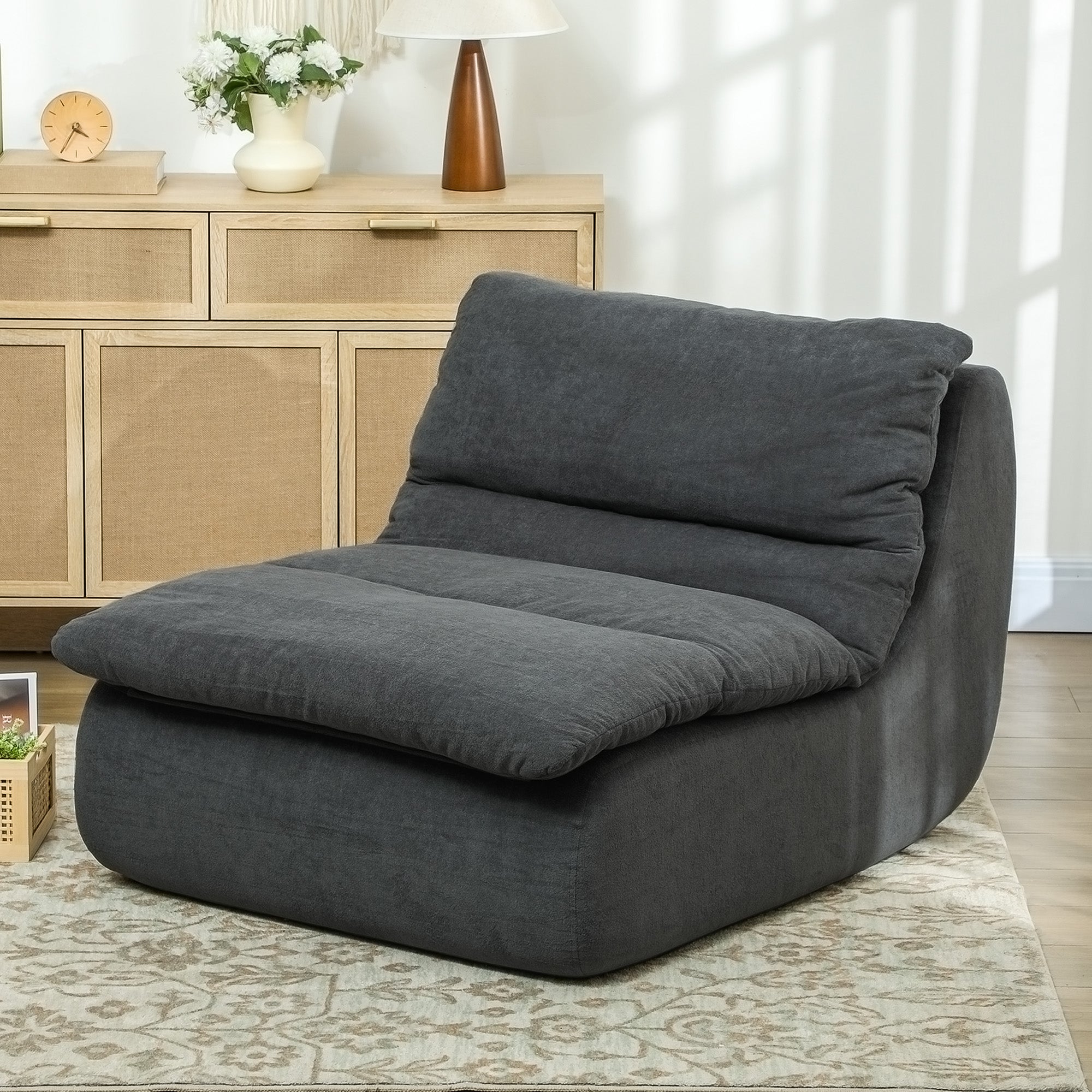 Floor Chair with one-piece ultra-high-density foam, floor seat Lazy Sofa with velvet look Meditation chair Recliner for Home, Office, Gray