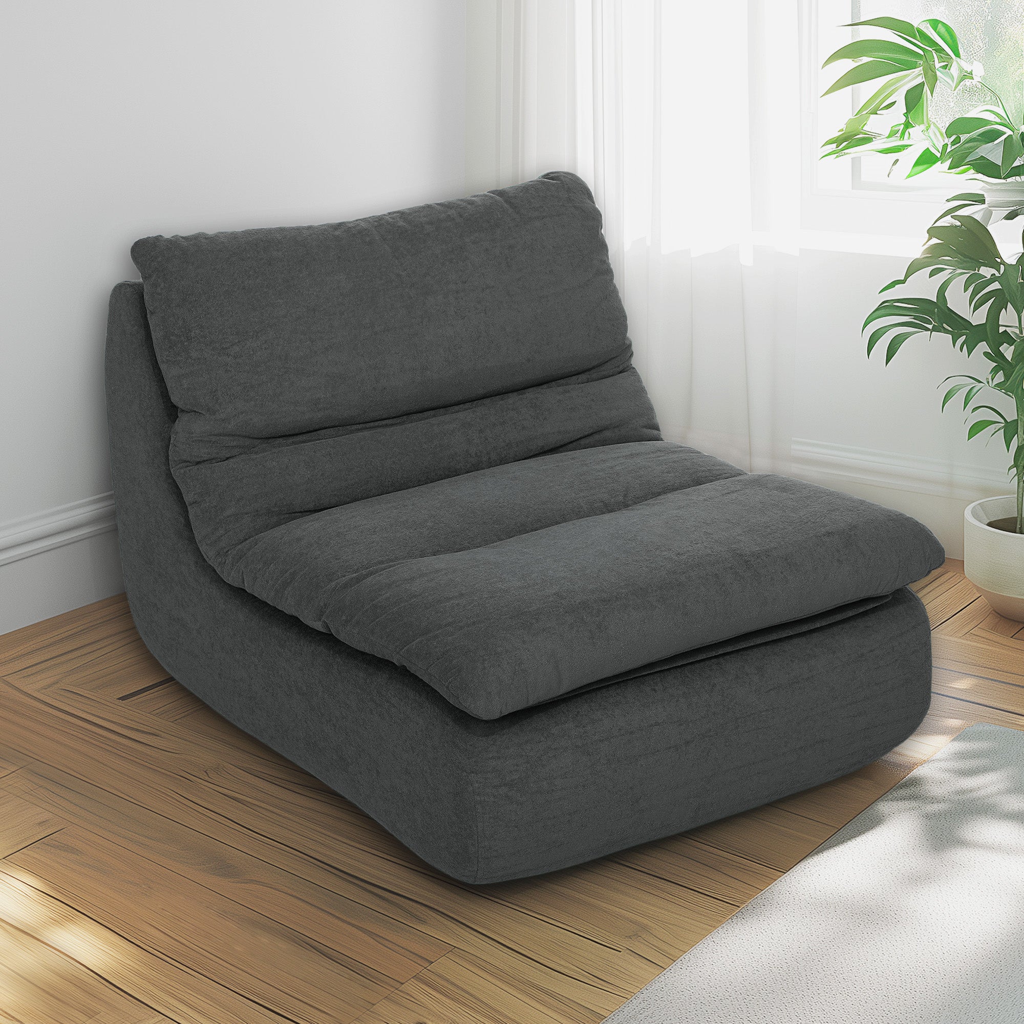 Floor Chair with one-piece ultra-high-density foam, floor seat Lazy Sofa with velvet look Meditation chair Recliner for Home, Office, Gray