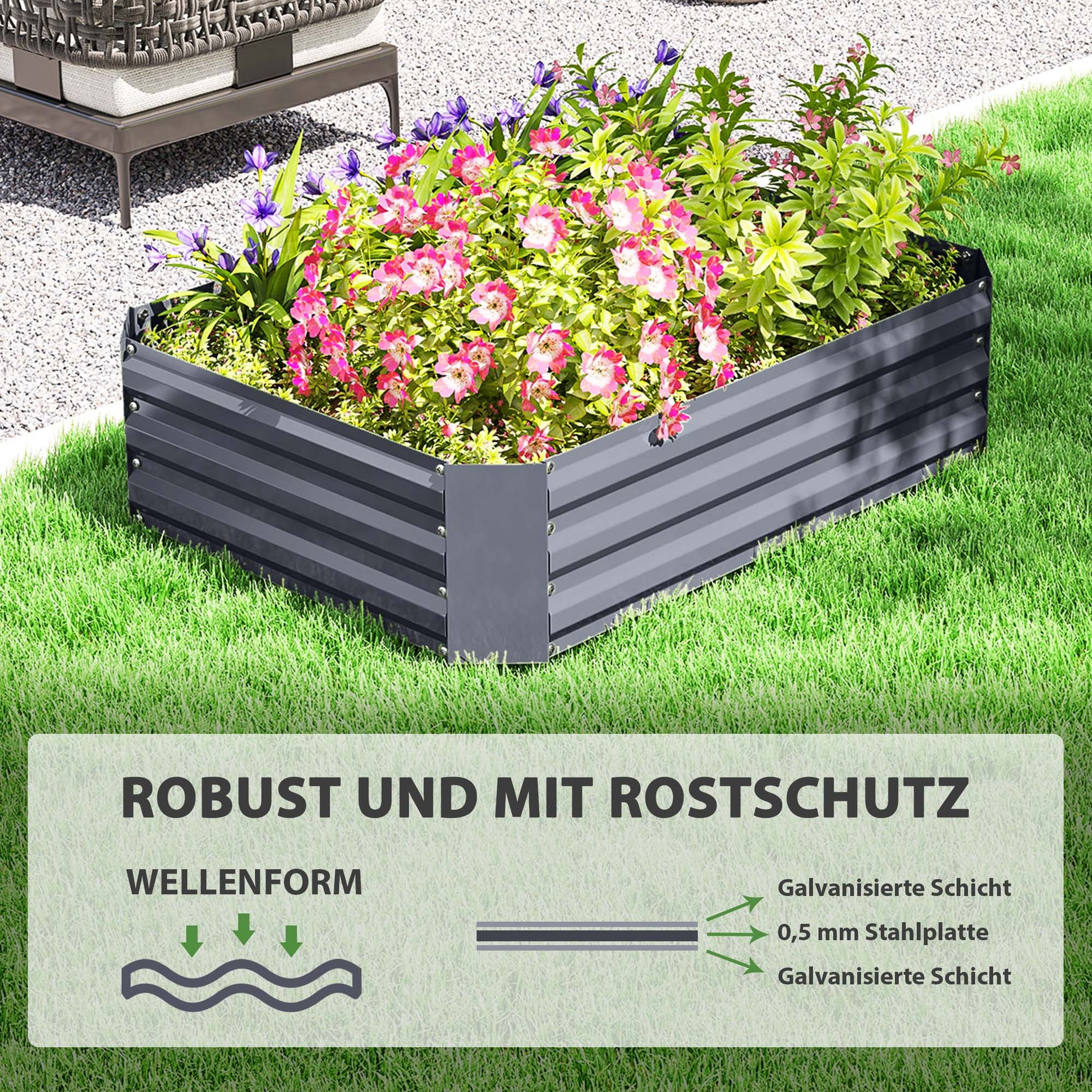Raised Bed Made of Steel, Planting Bed Cold Frame Garden Bed Flower Box Stackable, Planter Vegetable Bed 120x90x30cm for Garden Balcony, Planter for Flowers, Plants, Vegetables