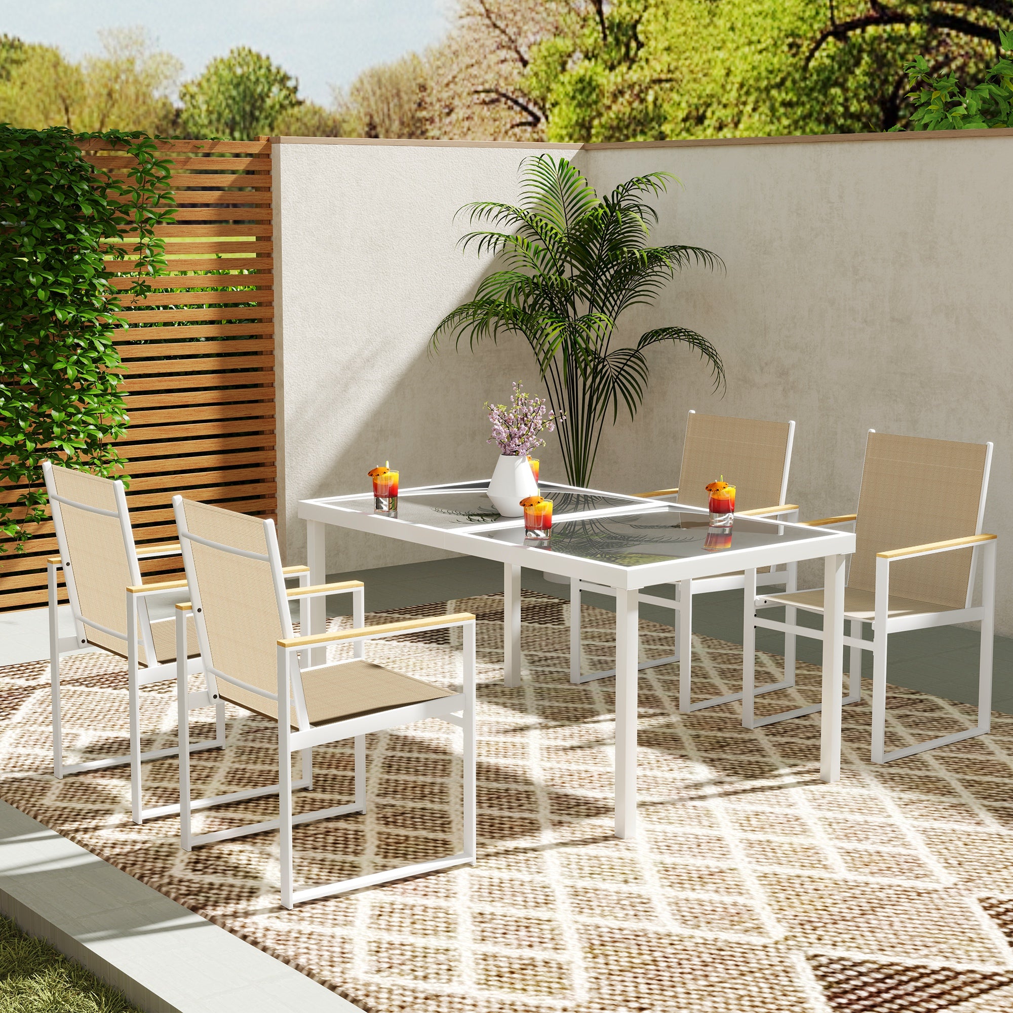 Dining Set 5 pcs. Dining for 4 persons Removable dining table with 4 chairs, dining group kitchen table set with steel frame balcony furniture garden furniture for patio, balcony Multicolored