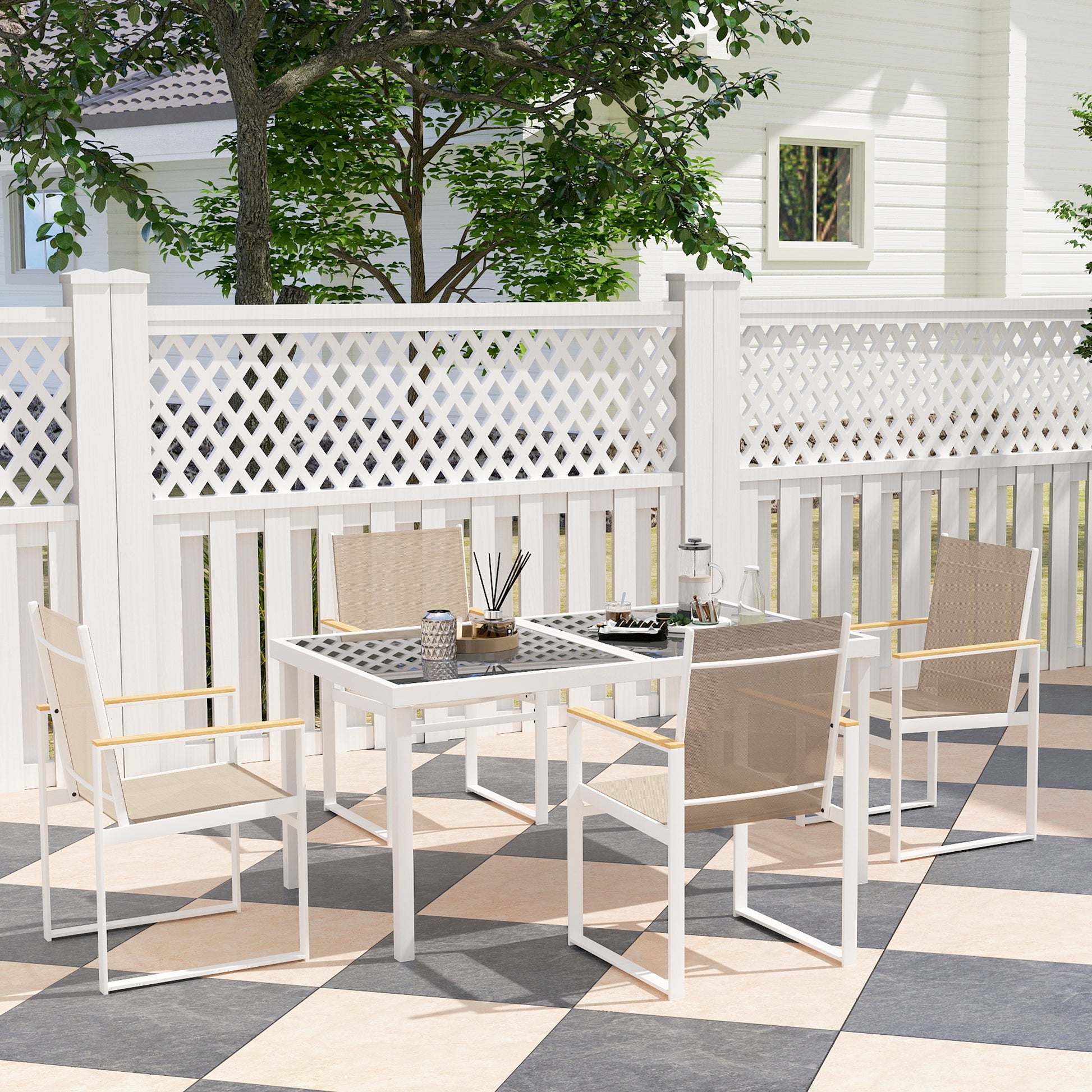 Dining Set 5 pcs. Dining for 4 persons Removable dining table with 4 chairs, dining group kitchen table set with steel frame balcony furniture garden furniture for patio, balcony Multicolored