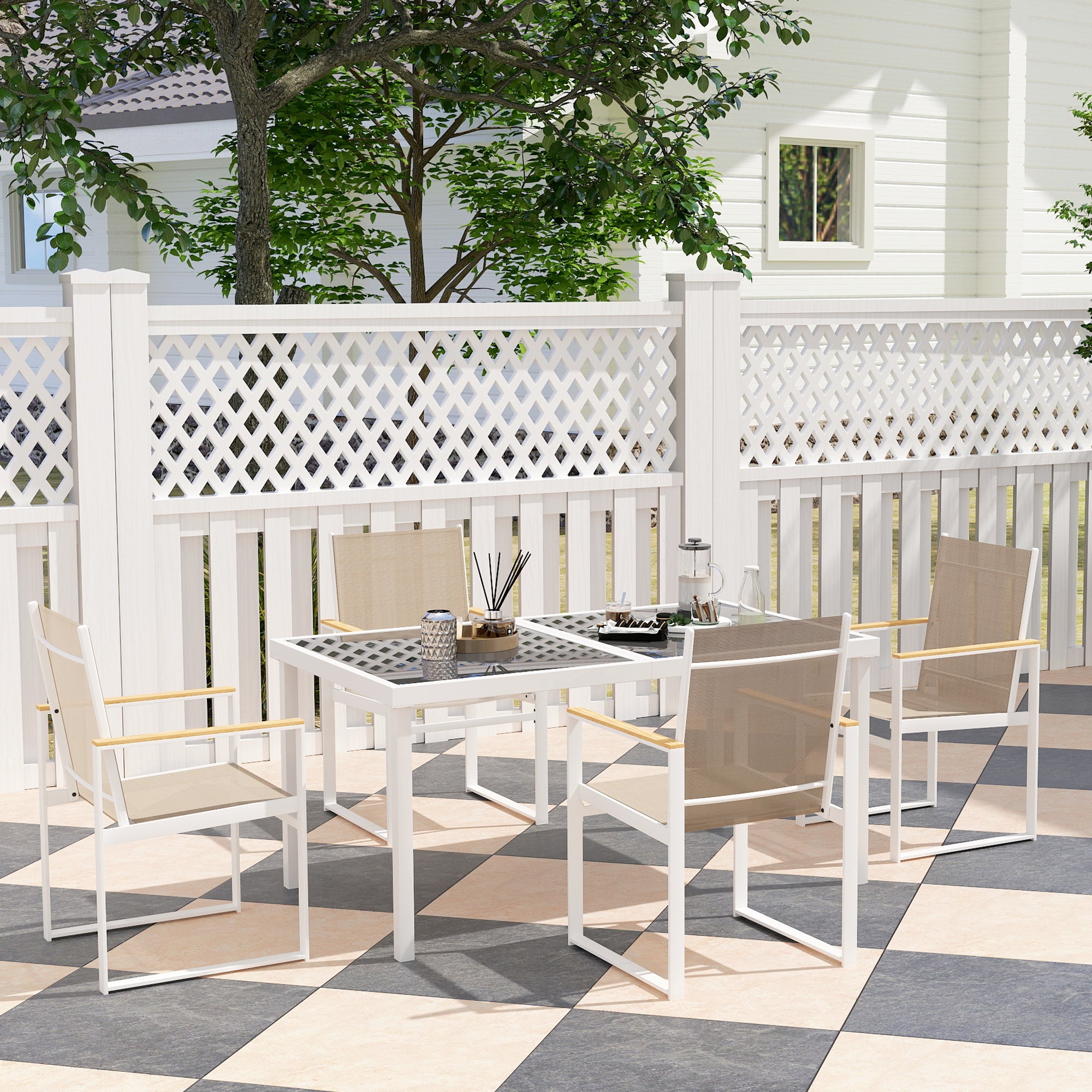 Dining Set 5 pcs. Dining for 4 persons Removable dining table with 4 chairs, dining group kitchen table set with steel frame balcony furniture garden furniture for patio, balcony Multicolored