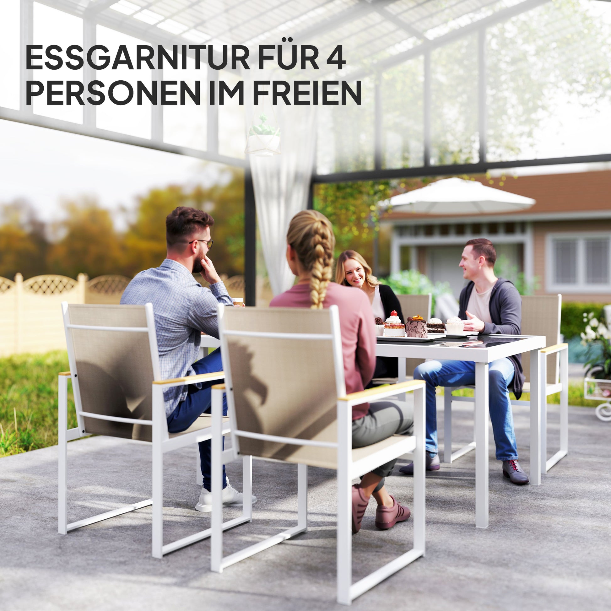 Dining Set 5 pcs. Dining for 4 persons Removable dining table with 4 chairs, dining group kitchen table set with steel frame balcony furniture garden furniture for patio, balcony Multicolored