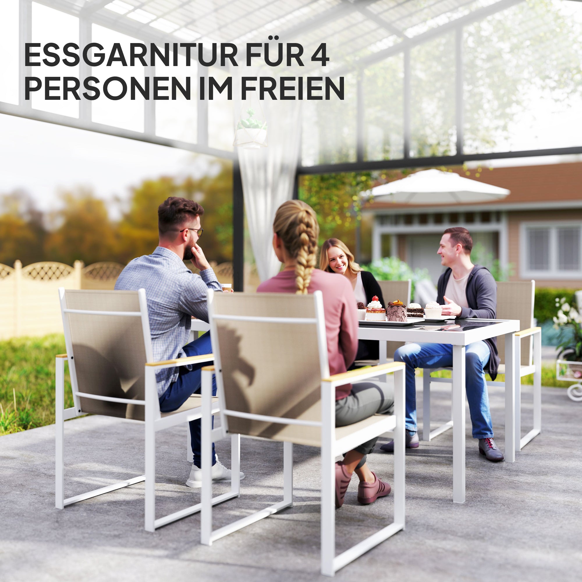Dining Set 5 pcs. Dining for 4 persons Removable dining table with 4 chairs, dining group kitchen table set with steel frame balcony furniture garden furniture for patio, balcony Multicolored