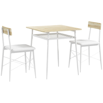 3-Piece Dining Table and Chairs Set Kitchen Table with 2 Armless Chairs Rectangular Table with Open Shelf White and Oak Steel Frame