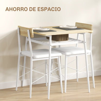 3-Piece Dining Table and Chairs Set Kitchen Table with 2 Armless Chairs Rectangular Table with Open Shelf White and Oak Steel Frame