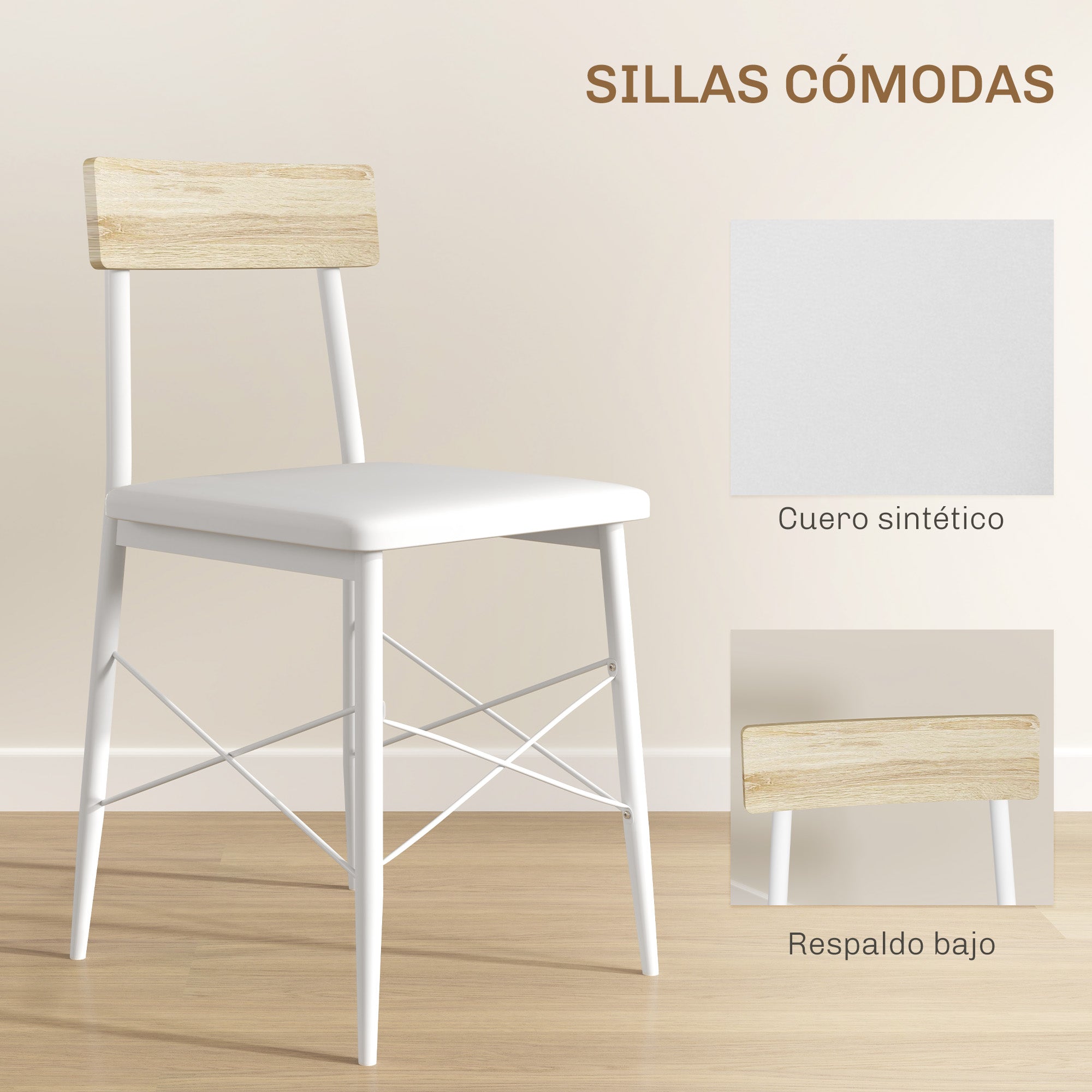 3-Piece Dining Table and Chairs Set Kitchen Table with 2 Armless Chairs Rectangular Table with Open Shelf White and Oak Steel Frame