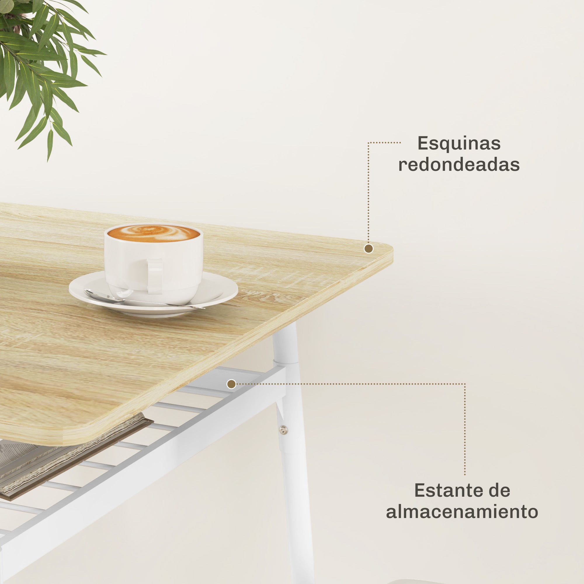 3-Piece Dining Table and Chairs Set Kitchen Table with 2 Armless Chairs Rectangular Table with Open Shelf White and Oak Steel Frame