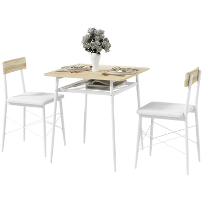 3-Piece Dining Table and Chairs Set Kitchen Table with 2 Armless Chairs Rectangular Table with Open Shelf White and Oak Steel Frame