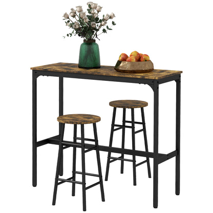 Bar Table Set Bar Table with Bar Stools Set for 2 People Dining Table with 2 Bar Stools with Footrests, Kitchen Table in Industrial Design for Dining Room, Kitchen, Rustic Brown