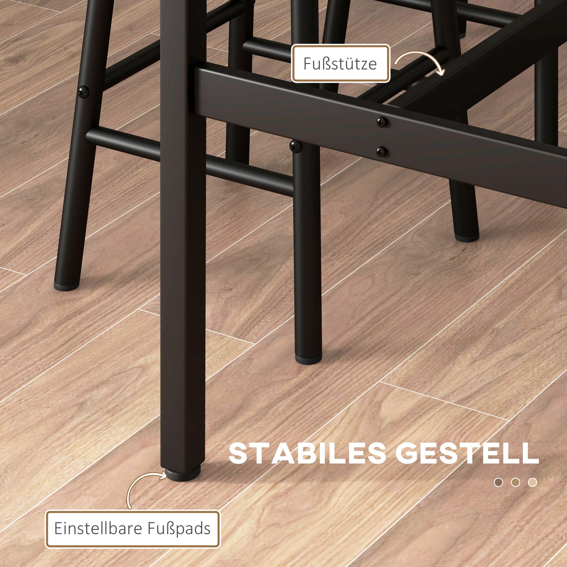 Bar Table Set Bar Table with Bar Stools Set for 2 People Dining Table with 2 Bar Stools with Footrests, Kitchen Table in Industrial Design for Dining Room, Kitchen, Rustic Brown