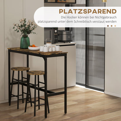Bar Table Set Bar Table with Bar Stools Set for 2 People Dining Table with 2 Bar Stools with Footrests, Kitchen Table in Industrial Design for Dining Room, Kitchen, Rustic Brown