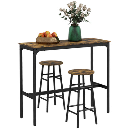 Bar Table Set Bar Table with Bar Stools Set for 2 People Dining Table with 2 Bar Stools with Footrests, Kitchen Table in Industrial Design for Dining Room, Kitchen, Rustic Brown