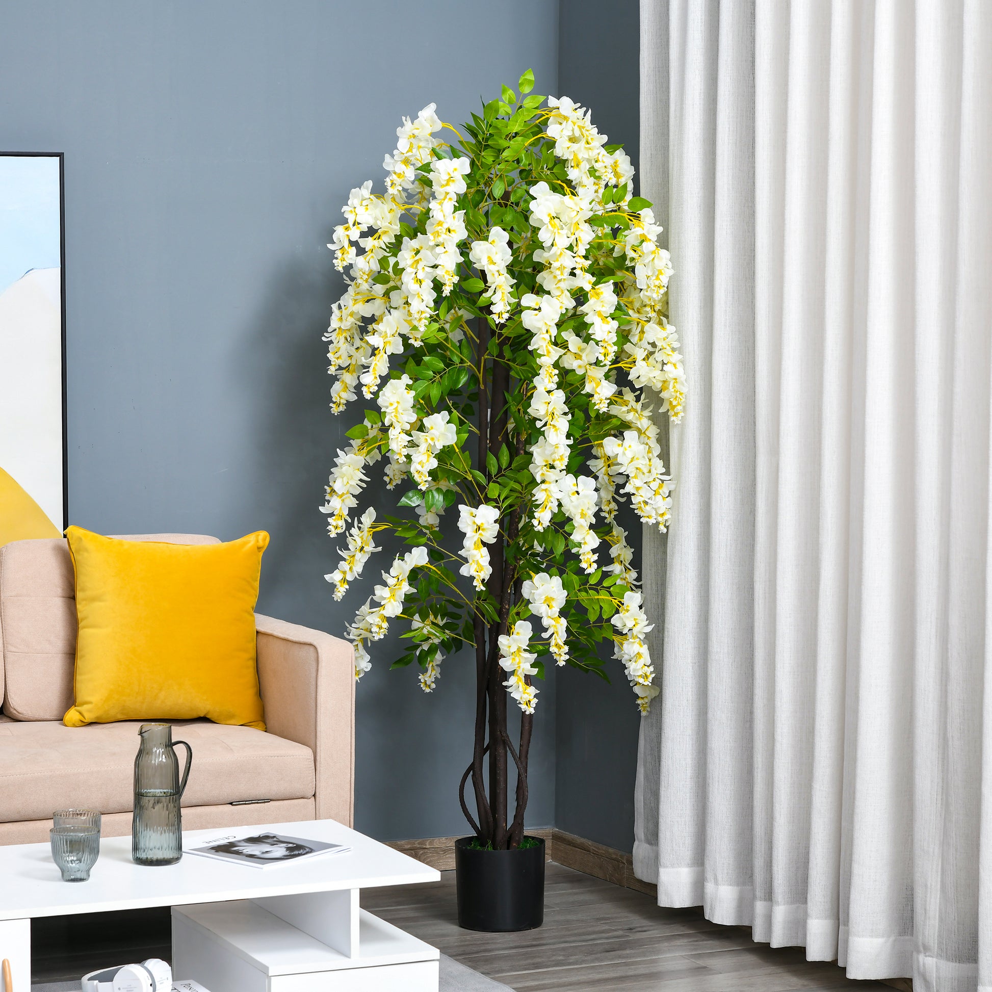 Artificial Wisteria Large 165cm Artificial Plant, Plastic Artificial Flowers in Pot, Fake Plant like real for Office Living Room Bedroom Modern Decoration Gift