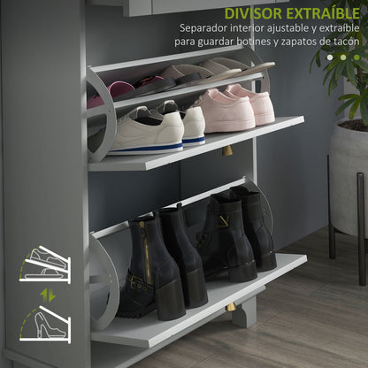 Narrow Shoe Cabinet Entryway Shoe Rack with 2 Flip-Down Drawers and 1 Removable Drawer for 8 Pairs of Shoes for Hallway 60x23.5x98.5 cm Gray