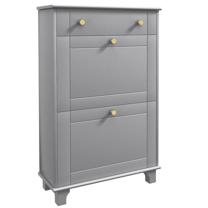 Narrow Shoe Cabinet Entryway Shoe Rack with 2 Flip-Down Drawers and 1 Removable Drawer for 8 Pairs of Shoes for Hallway 60x23.5x98.5 cm Gray