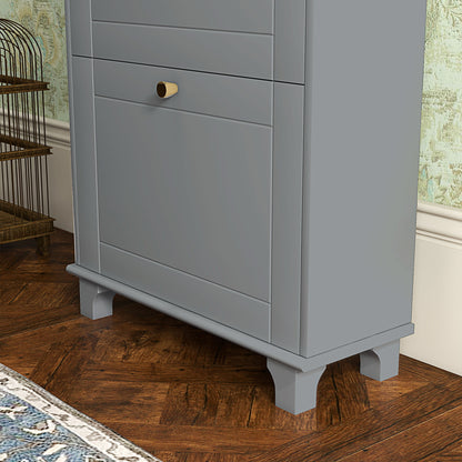 Narrow Shoe Cabinet Entryway Shoe Rack with 2 Flip-Down Drawers and 1 Removable Drawer for 8 Pairs of Shoes for Hallway 60x23.5x98.5 cm Gray