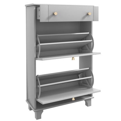 Narrow Shoe Cabinet Entryway Shoe Rack with 2 Flip-Down Drawers and 1 Removable Drawer for 8 Pairs of Shoes for Hallway 60x23.5x98.5 cm Gray