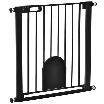 76H cm Pet Safety Barrier for Dogs Cats with Automatic Closing Door Double Locking System Pressure Fixing from 75 to 82 cm Steel and ABS Black