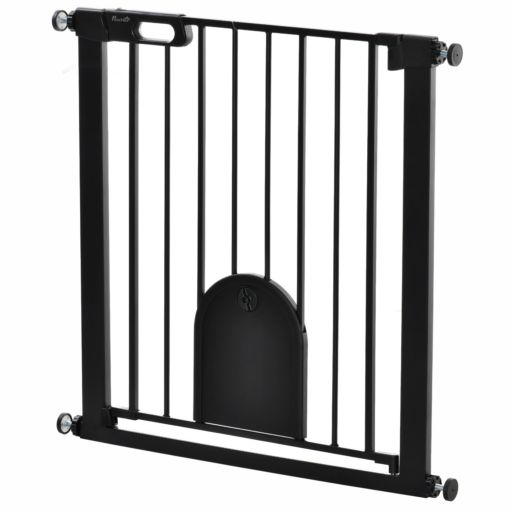 76H cm Pet Safety Barrier for Dogs Cats with Automatic Closing Door Double Locking System Pressure Fixing from 75 to 82 cm Steel and ABS Black