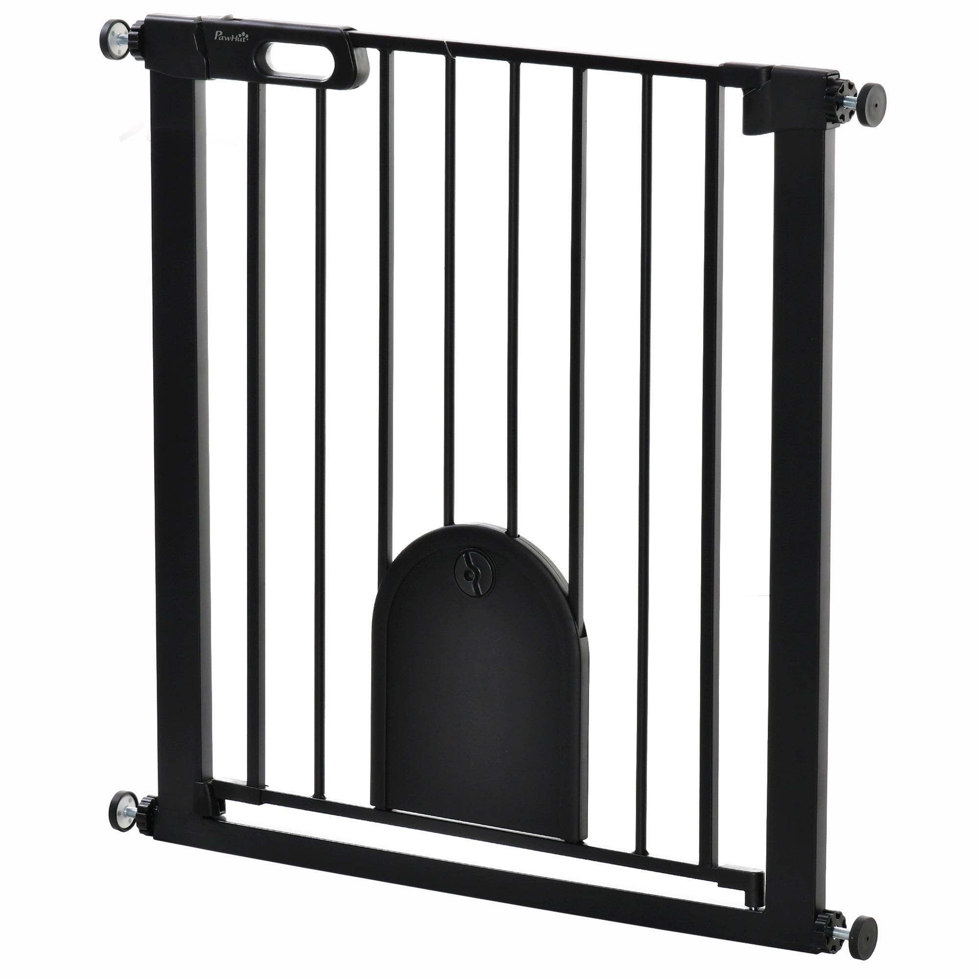76H cm Pet Safety Barrier for Dogs Cats with Automatic Closing Door Double Locking System Pressure Fixing from 75 to 82 cm Steel and ABS Black
