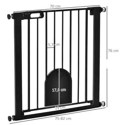 76H cm Pet Safety Barrier for Dogs Cats with Automatic Closing Door Double Locking System Pressure Fixing from 75 to 82 cm Steel and ABS Black