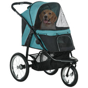 Dog Buggy Foldable for Dogs & Cats up to 20 kg Cat Buggy with All-Terrain Rubber Wheels Pillow Mesh Windows Doors Cat Carrier with Storage Basket Buggy Dark Green