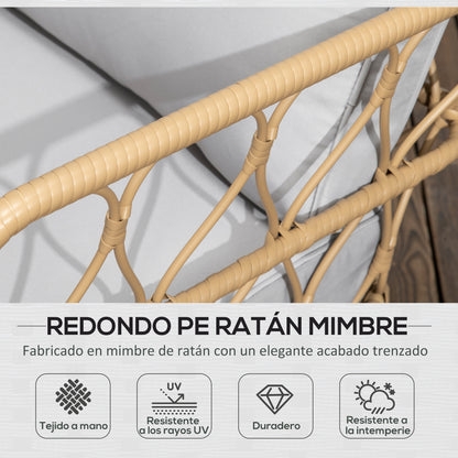 Synthetic Rattan Garden Set 4-Piece Outdoor Furniture with 2-Seater Sofa 2 Armchairs and Glass Top Coffee Table with Removable Cushions Natural and Gray