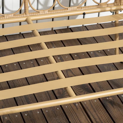 Synthetic Rattan Garden Set 4-Piece Outdoor Furniture with 2-Seater Sofa 2 Armchairs and Glass Top Coffee Table with Removable Cushions Natural and Gray