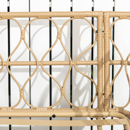 Synthetic Rattan Garden Set 4-Piece Outdoor Furniture with 2-Seater Sofa 2 Armchairs and Glass Top Coffee Table with Removable Cushions Natural and Gray