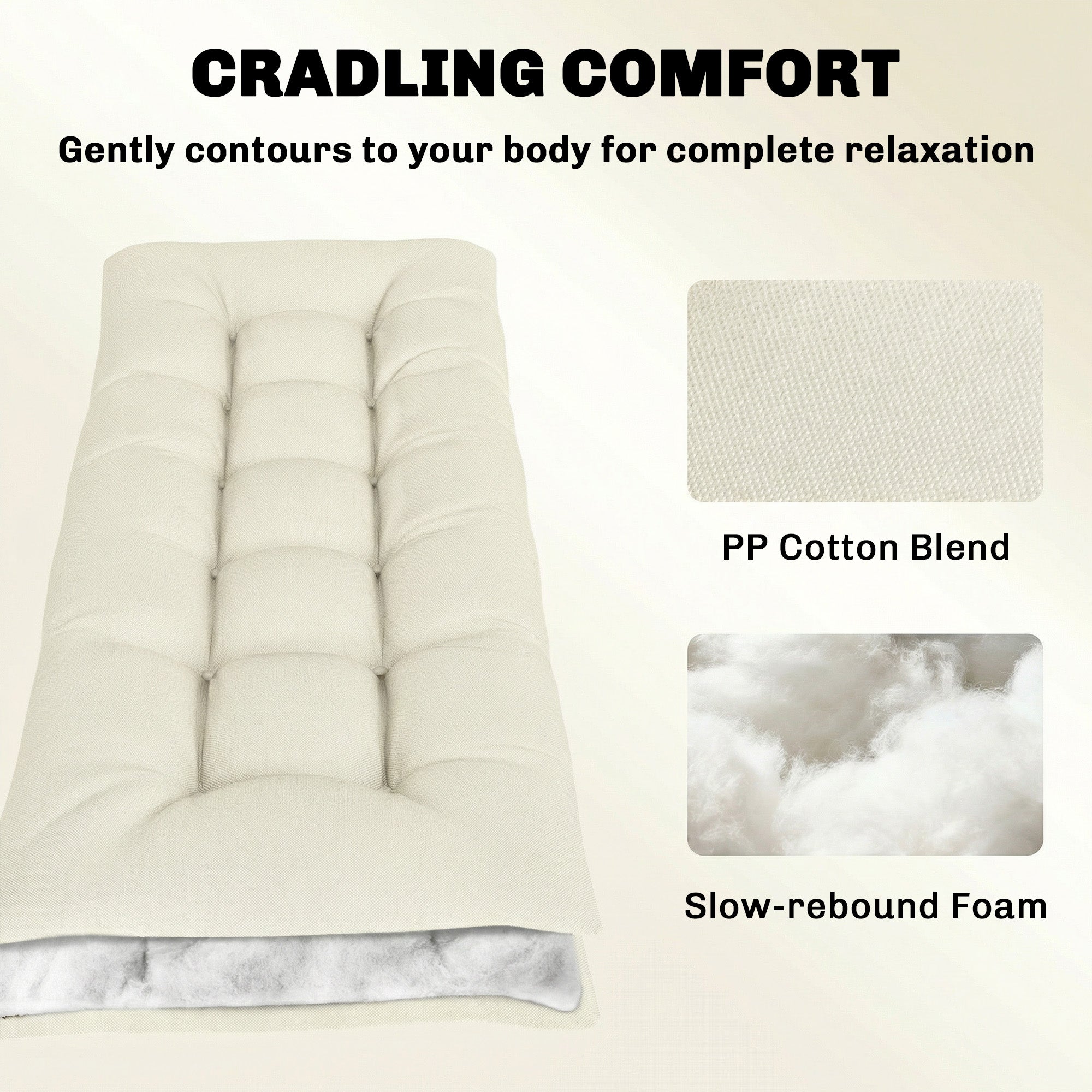 Removable Pallet Seat Cushion with Straps for Most Loungers, 78 x 25.6 x 5.1 in (198 x 65 x 13 cm), Beige