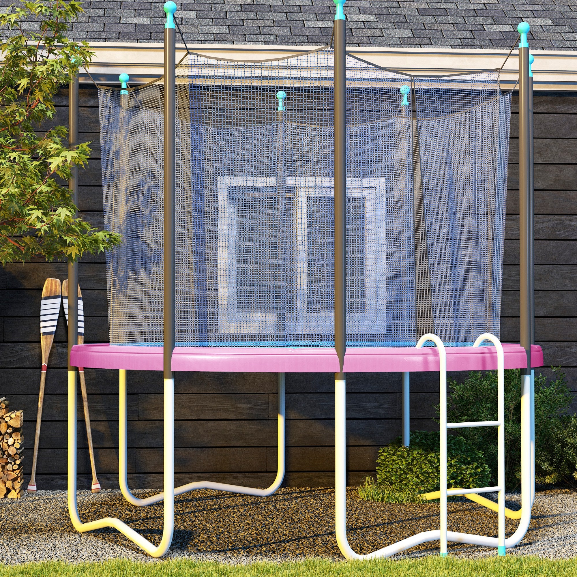 SPORTNOW Perimeter Pad for 244 cm (96 in) Trampoline, Tear-Resistant, UV-Resistant, Waterproof Spring Cover - Edge Protection Replacement for Garden Trampolines, Pink