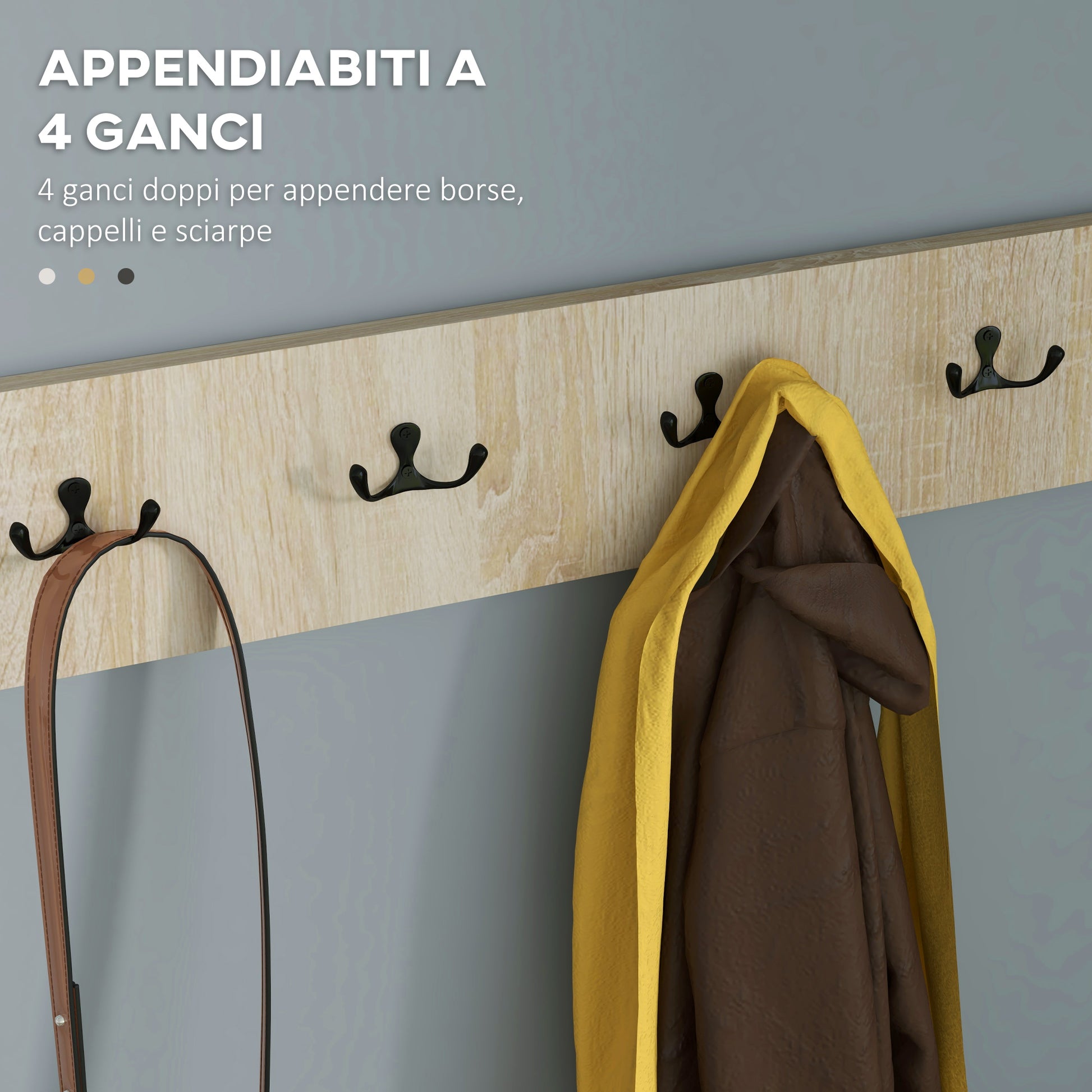 3 in 1 Entryway Furniture with Shoe Rack for 9 Pairs of Shoes, Wall Coat Rack with 4 Hooks, Cupboard, and Mirror in MDF