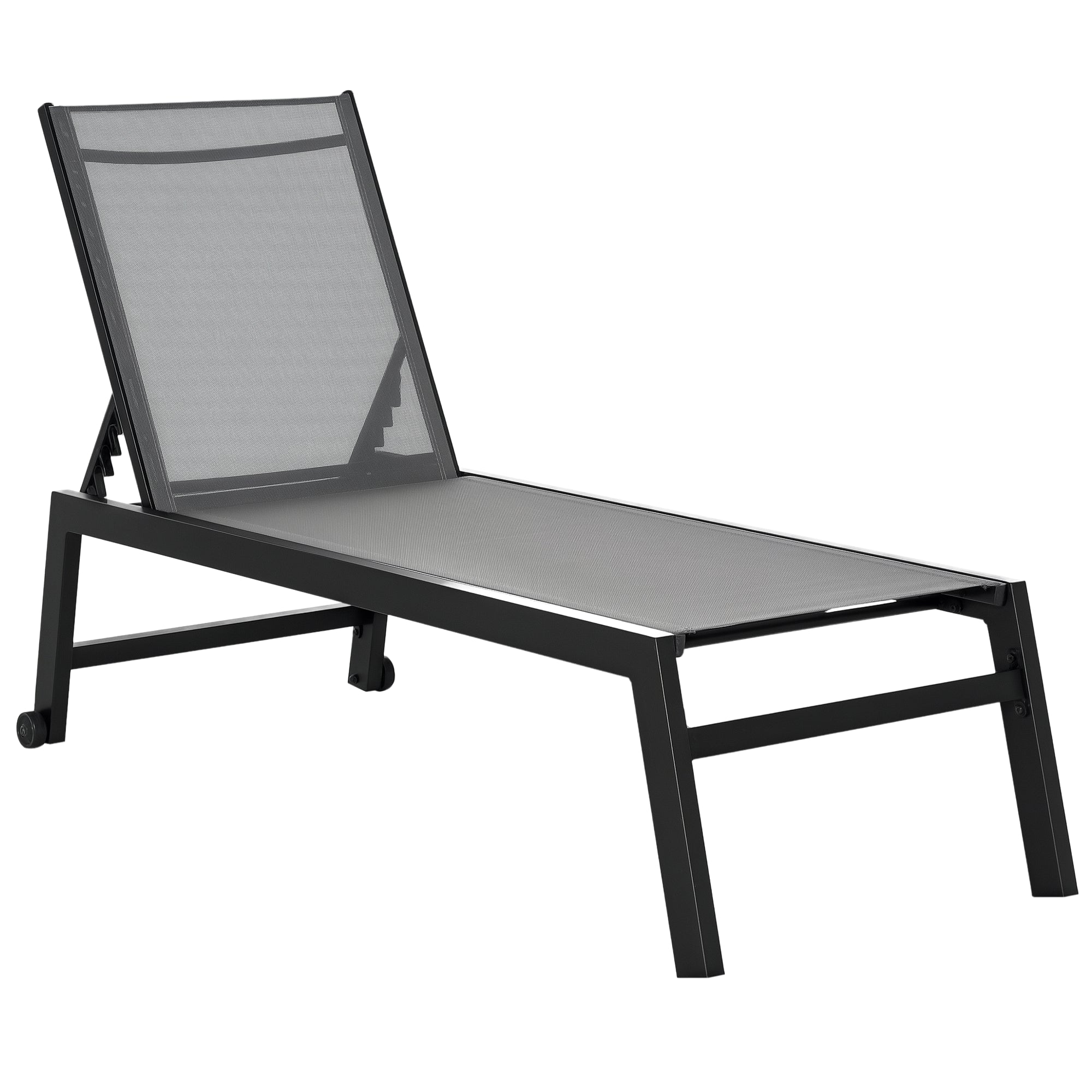 Sun Lounger, Garden Lounger, 5-Position Backrest, Aluminum, Gray, 202 x 65 x 43 cm