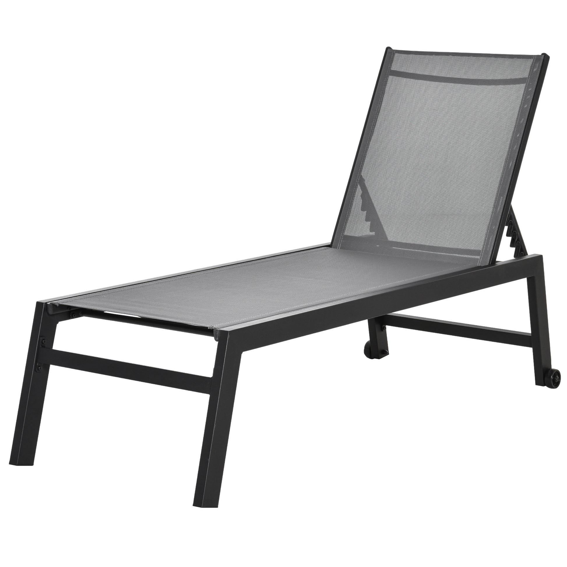 Sun Lounger, Garden Lounger, 5-Position Backrest, Aluminum, Gray, 202 x 65 x 43 cm