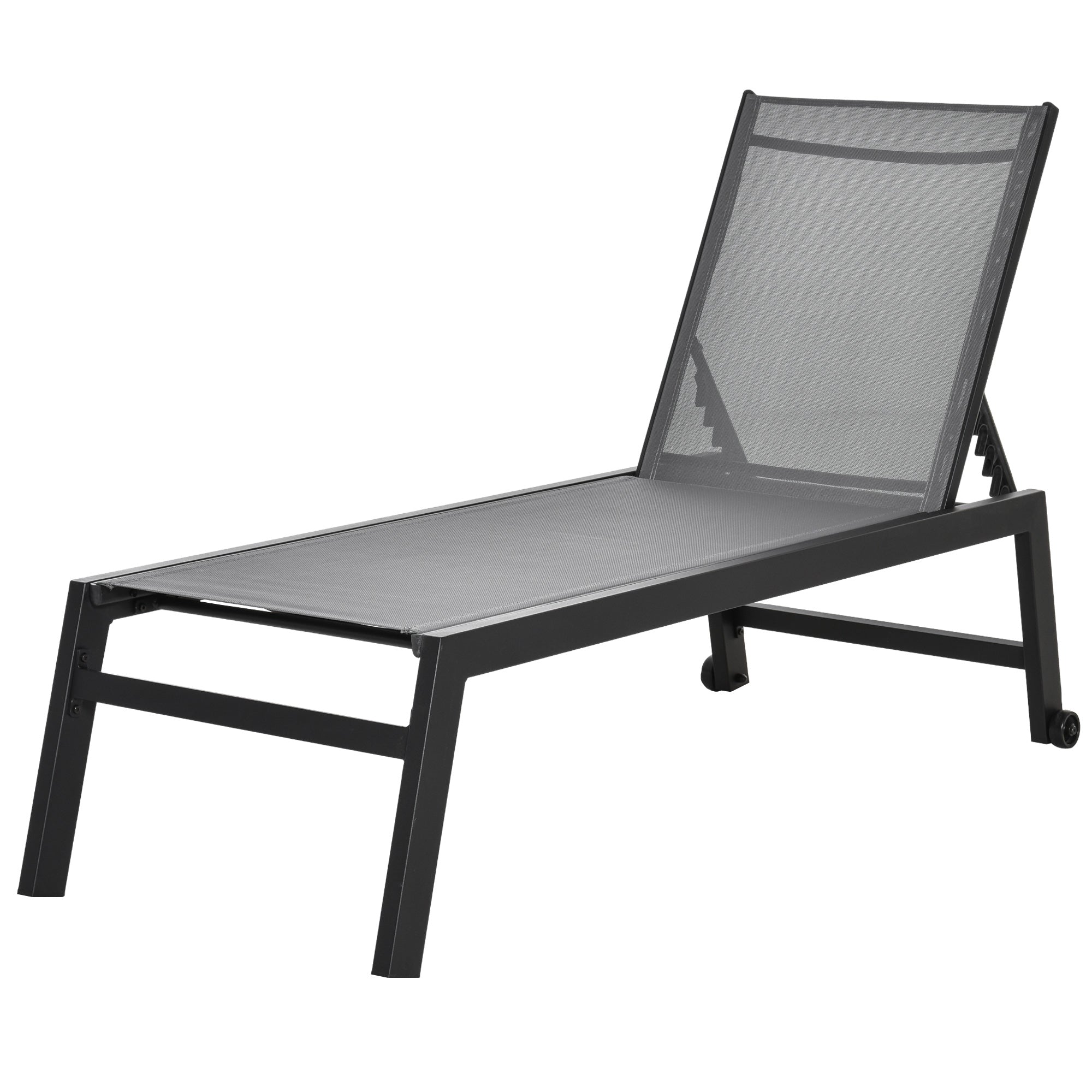 Sun Lounger, Garden Lounger, 5-Position Backrest, Aluminum, Gray, 202 x 65 x 43 cm