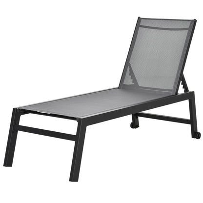 Sun Lounger, Garden Lounger, 5-Position Backrest, Aluminum, Gray, 202 x 65 x 43 cm