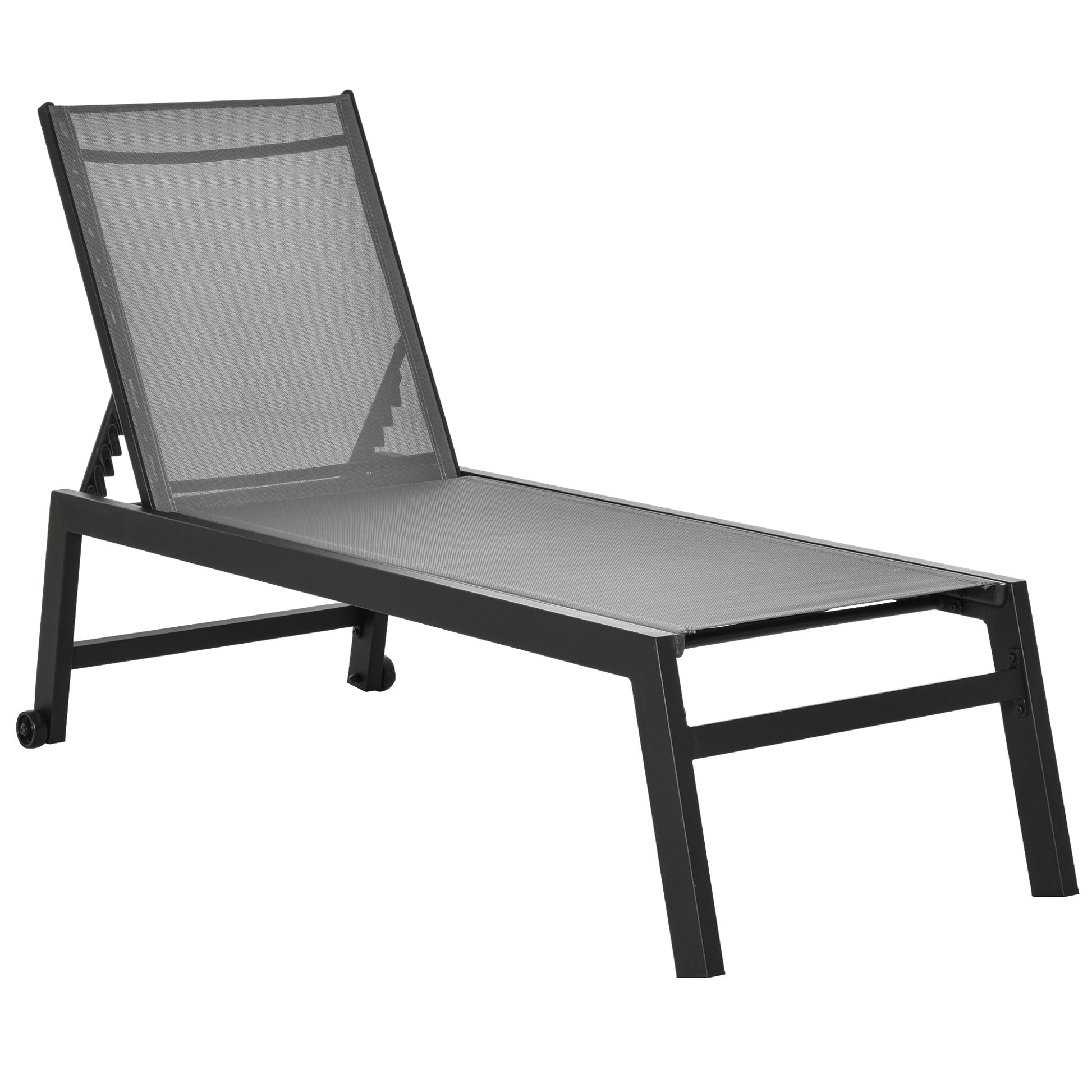 Sun Lounger, Garden Lounger, 5-Position Backrest, Aluminum, Gray, 202 x 65 x 43 cm