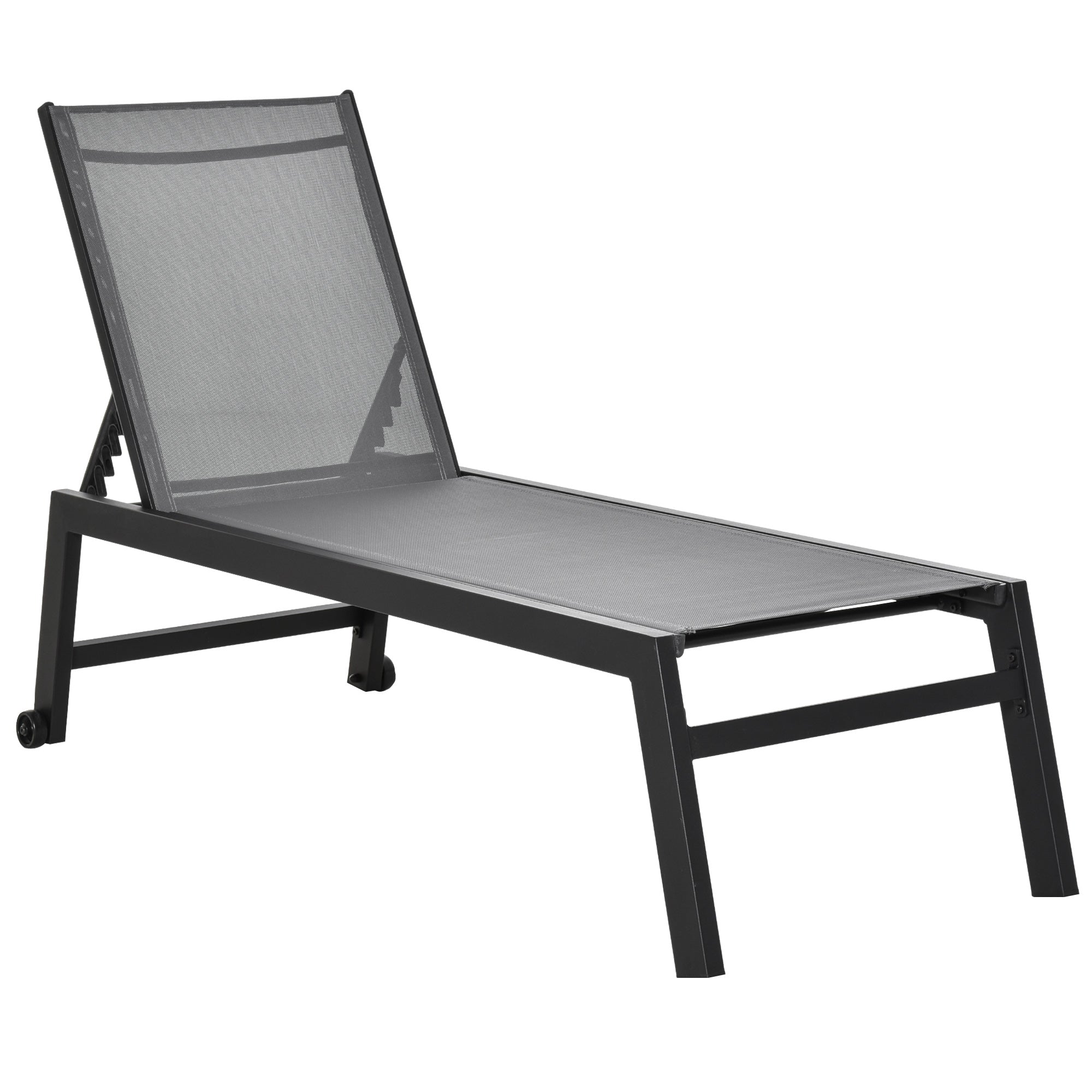 Sun Lounger, Garden Lounger, 5-Position Backrest, Aluminum, Gray, 202 x 65 x 43 cm