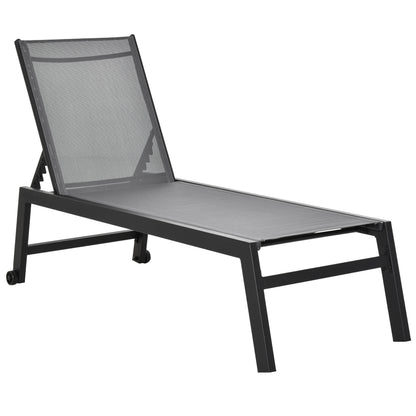 Sun Lounger, Garden Lounger, 5-Position Backrest, Aluminum, Gray, 202 x 65 x 43 cm