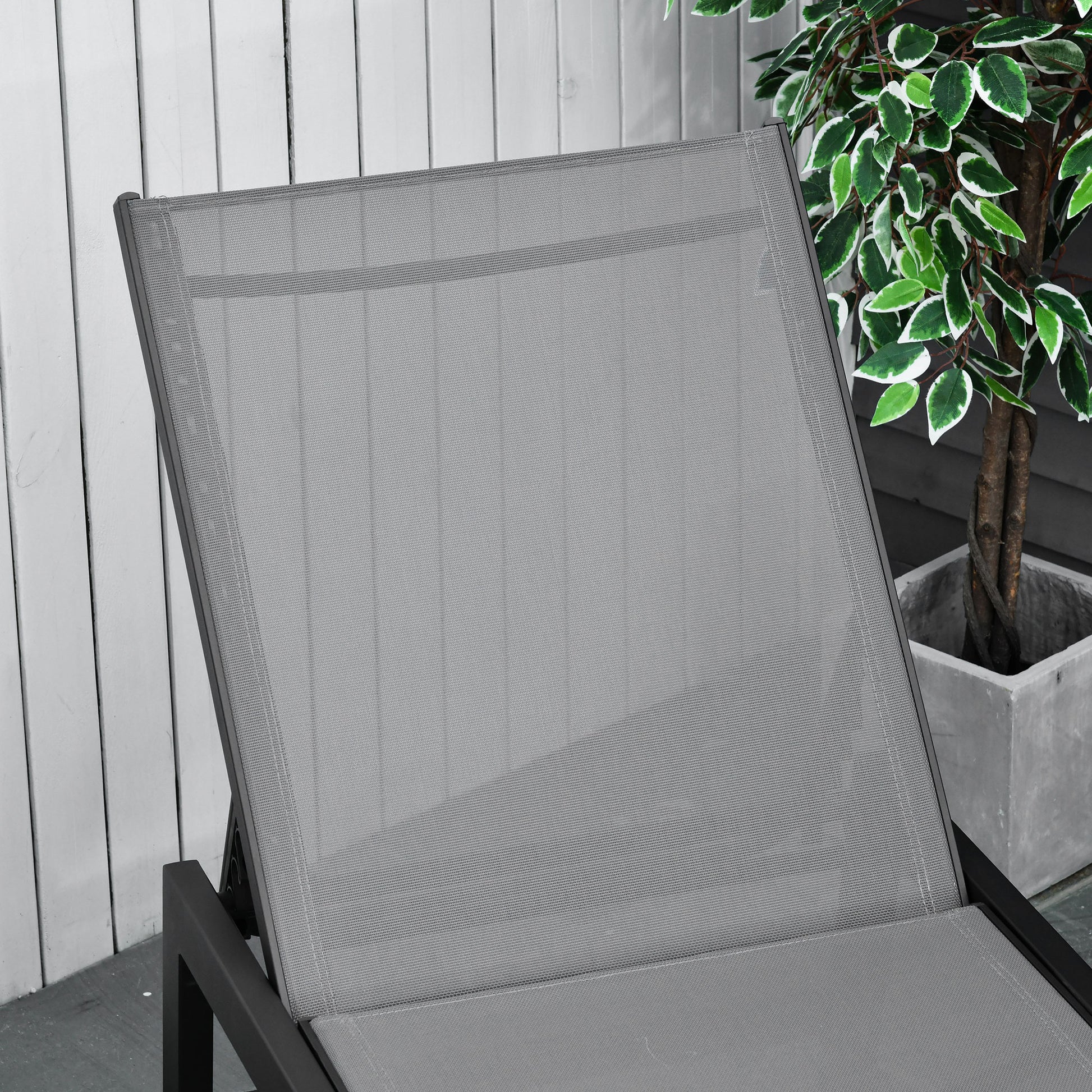 Sun Lounger, Garden Lounger, 5-Position Backrest, Aluminum, Gray, 202 x 65 x 43 cm