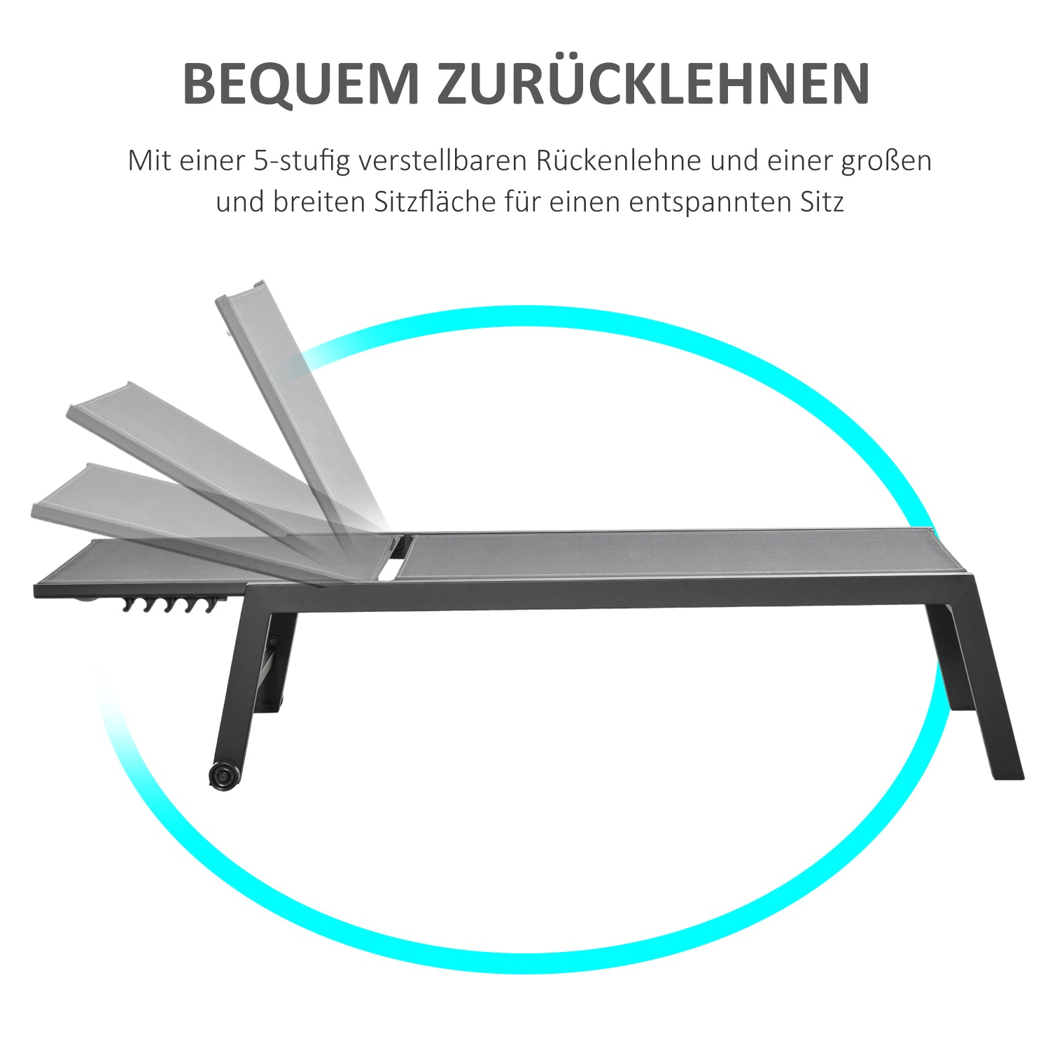 Sun Lounger, Garden Lounger, 5-Position Backrest, Aluminum, Gray, 202 x 65 x 43 cm