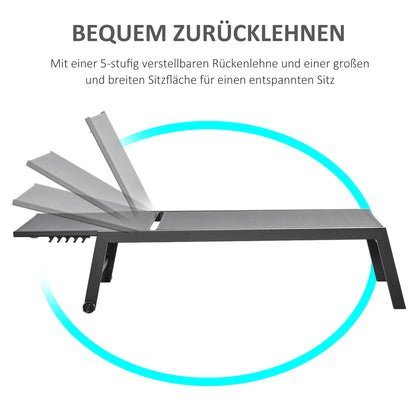 Sun Lounger, Garden Lounger, 5-Position Backrest, Aluminum, Gray, 202 x 65 x 43 cm
