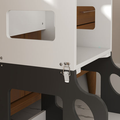 4-in-1 Learning Tower Children's Stool for Kids 3+ Years Old Car-shaped Convertible Table and Chair with Double-sided Chalkboard Safety Bar 58x46x92 cm White and Gray